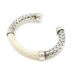 BOTTEGA VENETA Bottega Veneta Intrecciato Bracelet Bangle Silver SV925 Leather White