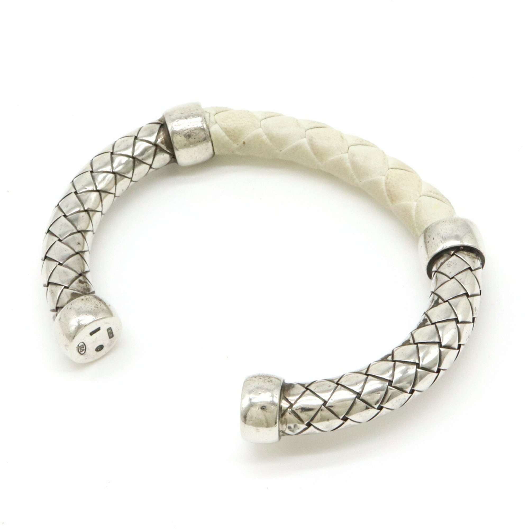 BOTTEGA VENETA Bottega Veneta Intrecciato Bracelet Bangle Silver SV925 Leather White