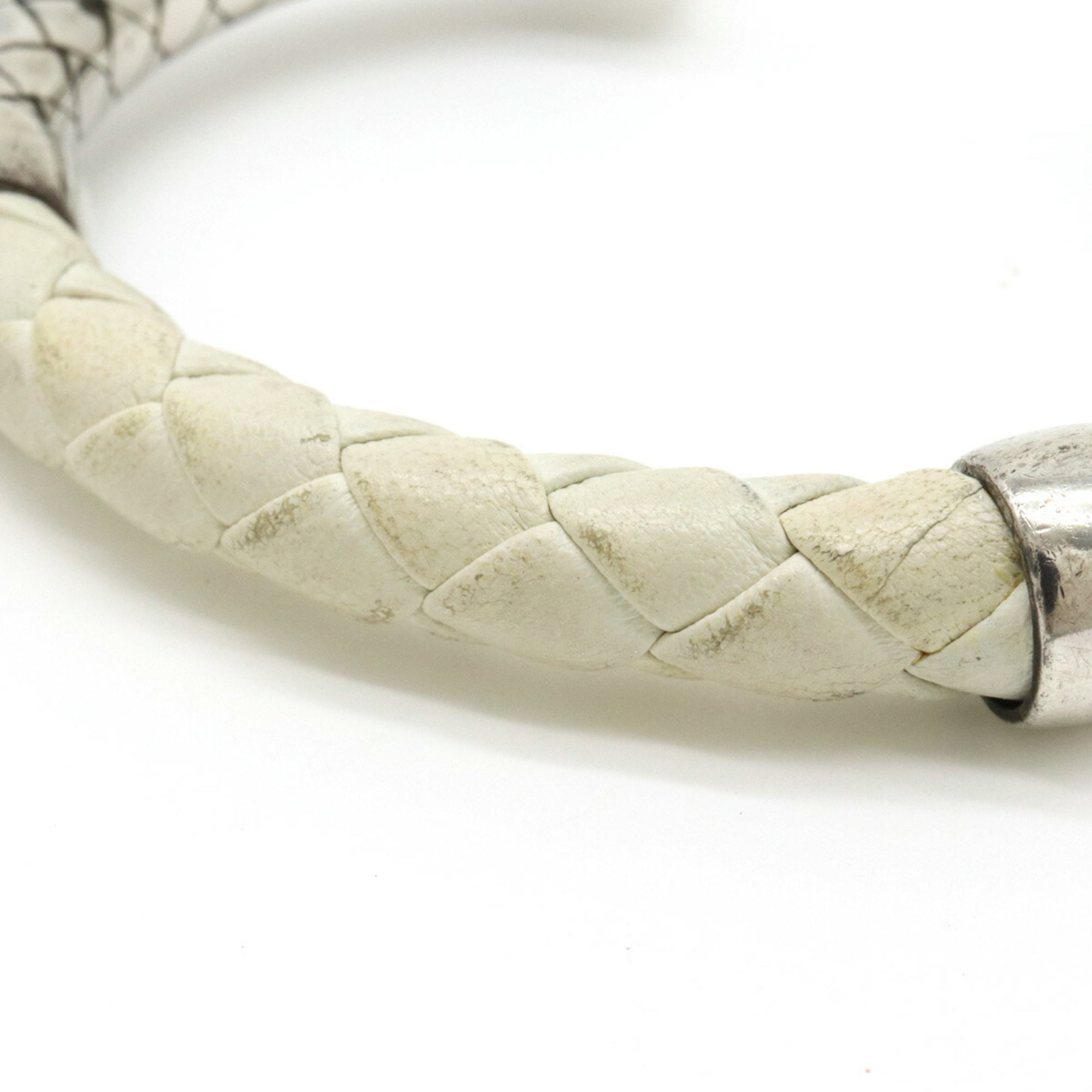 BOTTEGA VENETA Bottega Veneta Intrecciato Bracelet Bangle Silver SV925 Leather White