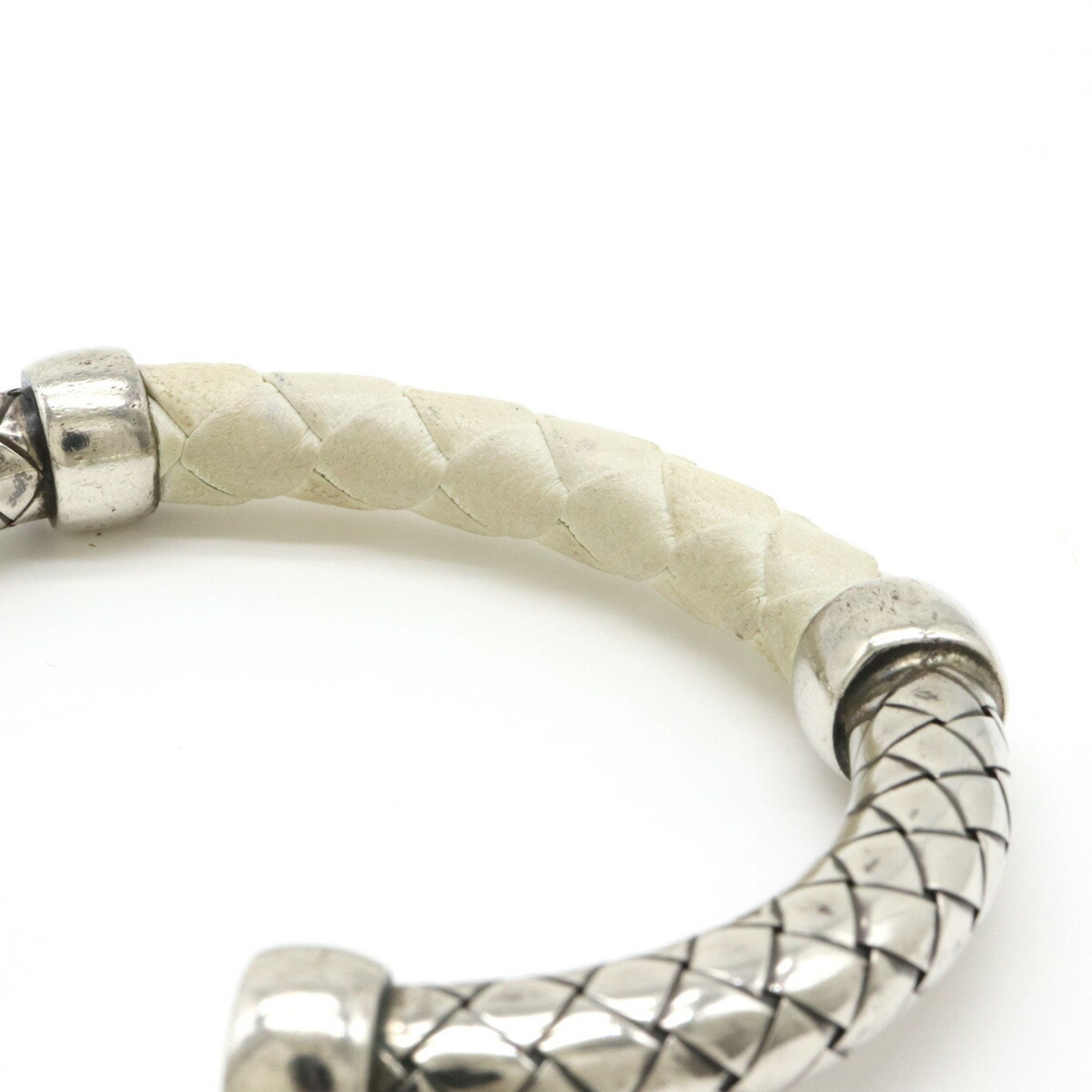 BOTTEGA VENETA Bottega Veneta Intrecciato Bracelet Bangle Silver SV925 Leather White