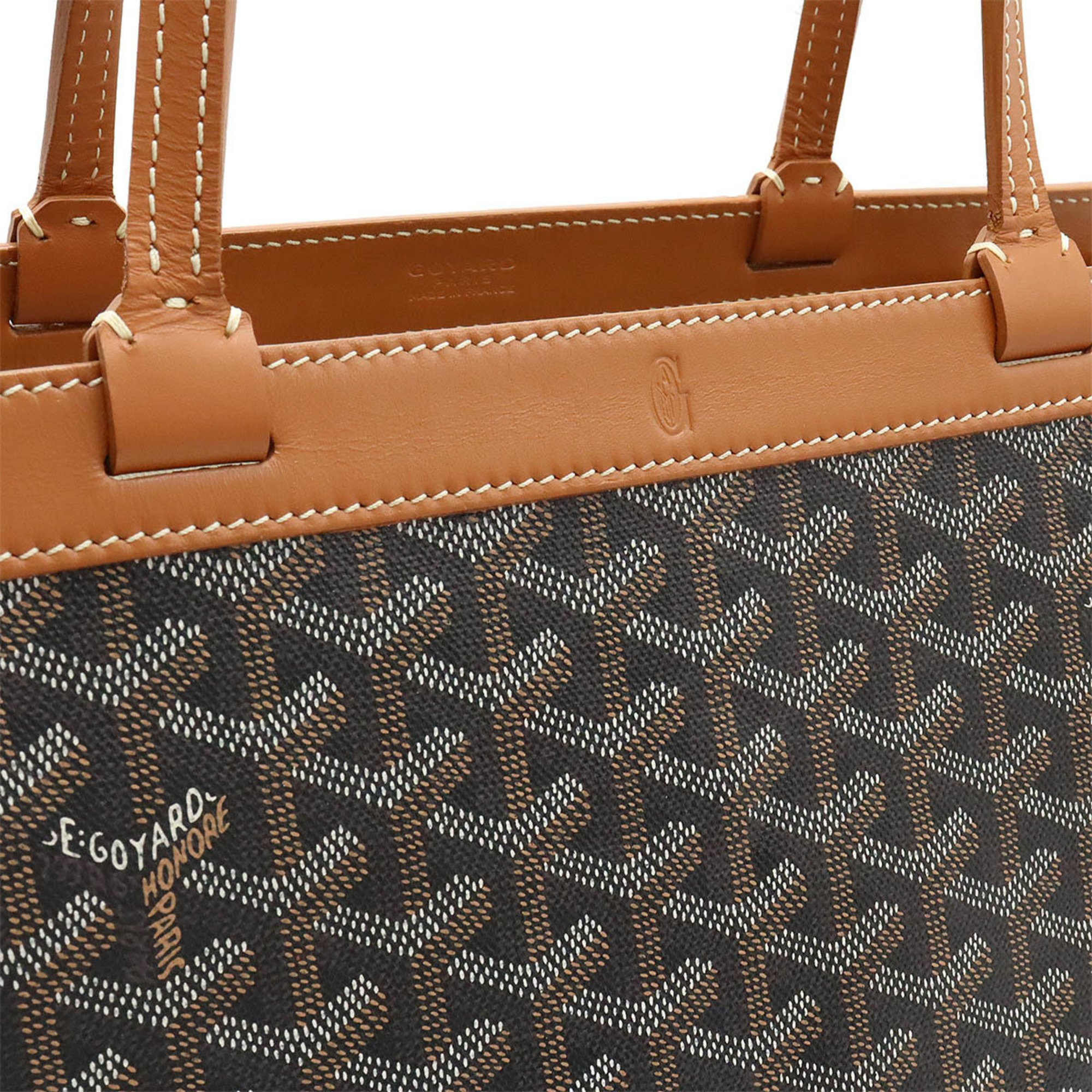 GOYARD Belle Chasse PM Tote Bag Shoulder Herringbone Pattern PVC Leather Black Brown White