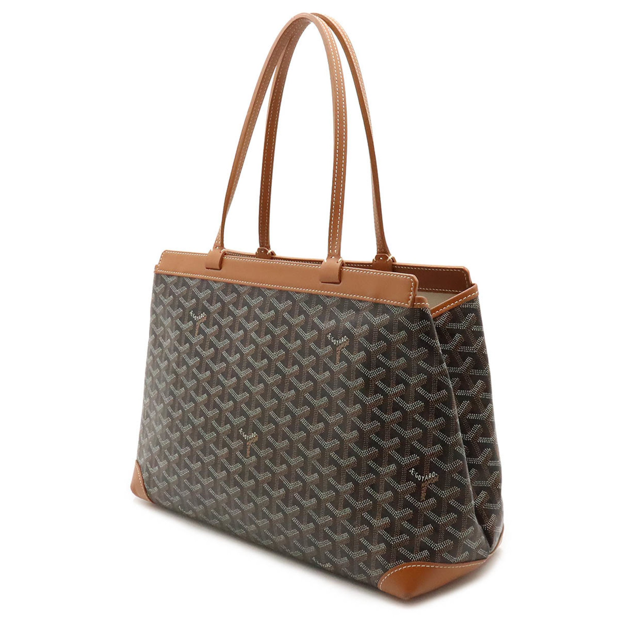 GOYARD Belle Chasse PM Tote Bag Shoulder Herringbone Pattern PVC Leather Black Brown White