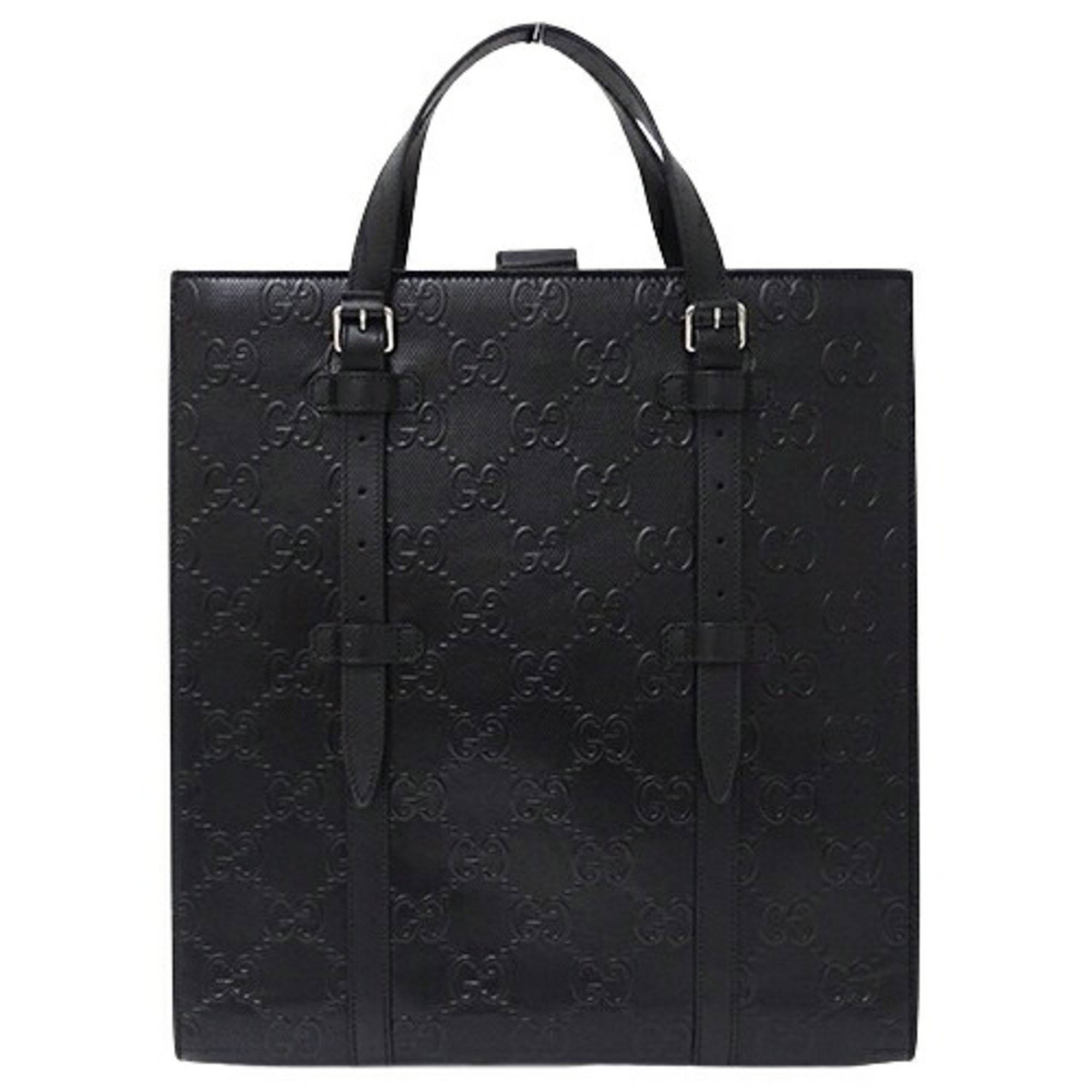 GUCCI Bag Men's Tote Handbag GG Embossed Leather Black 700421