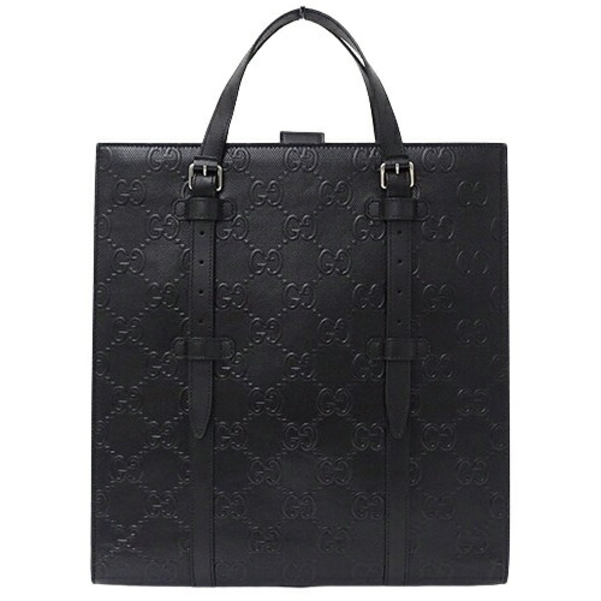 GUCCI Bag Men's Tote Handbag GG Embossed Leather Black 700421