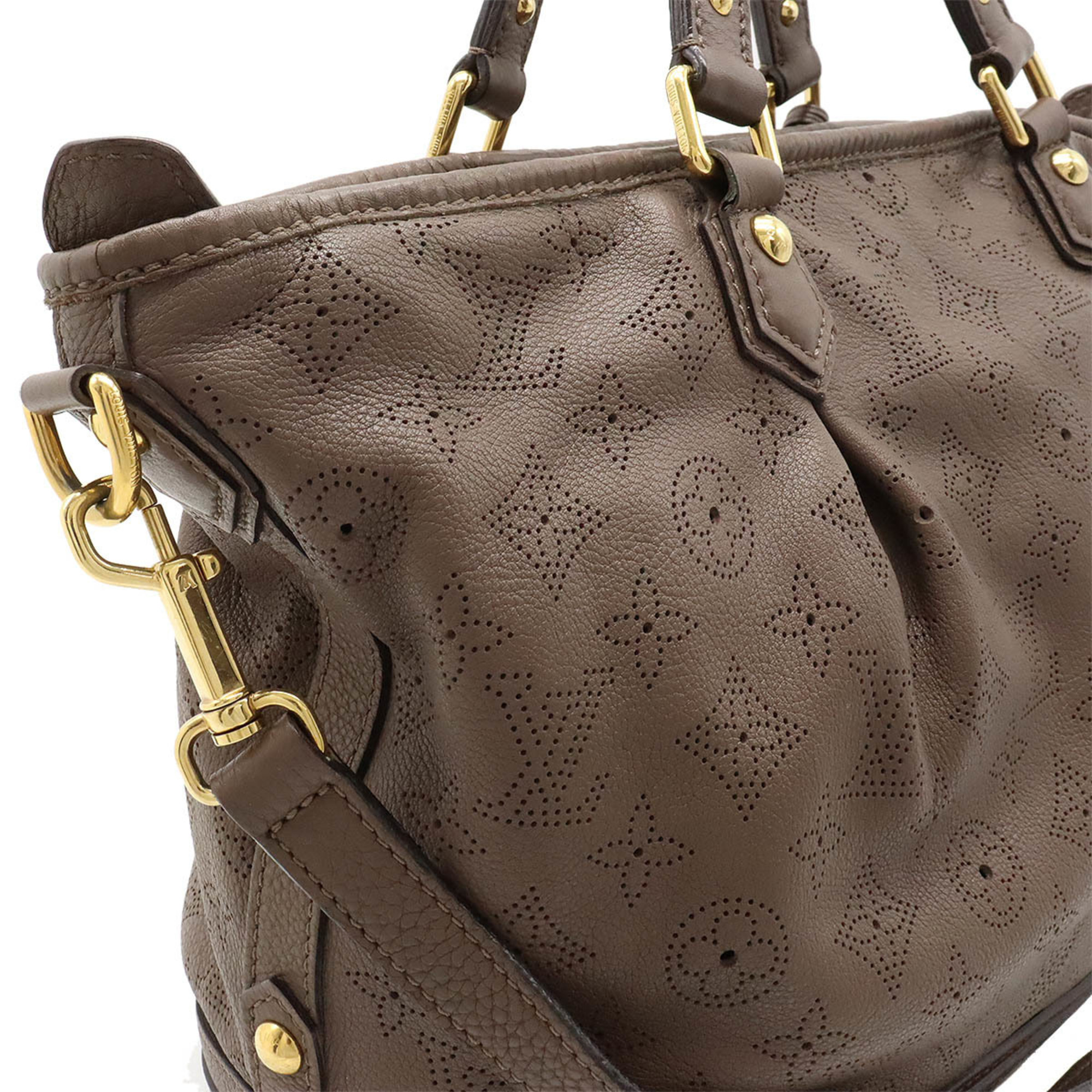 LOUIS VUITTON Louis Vuitton Monogram Mahina Stella PM Shoulder Bag Tote Calf Leather Gris Perle Brown M93811