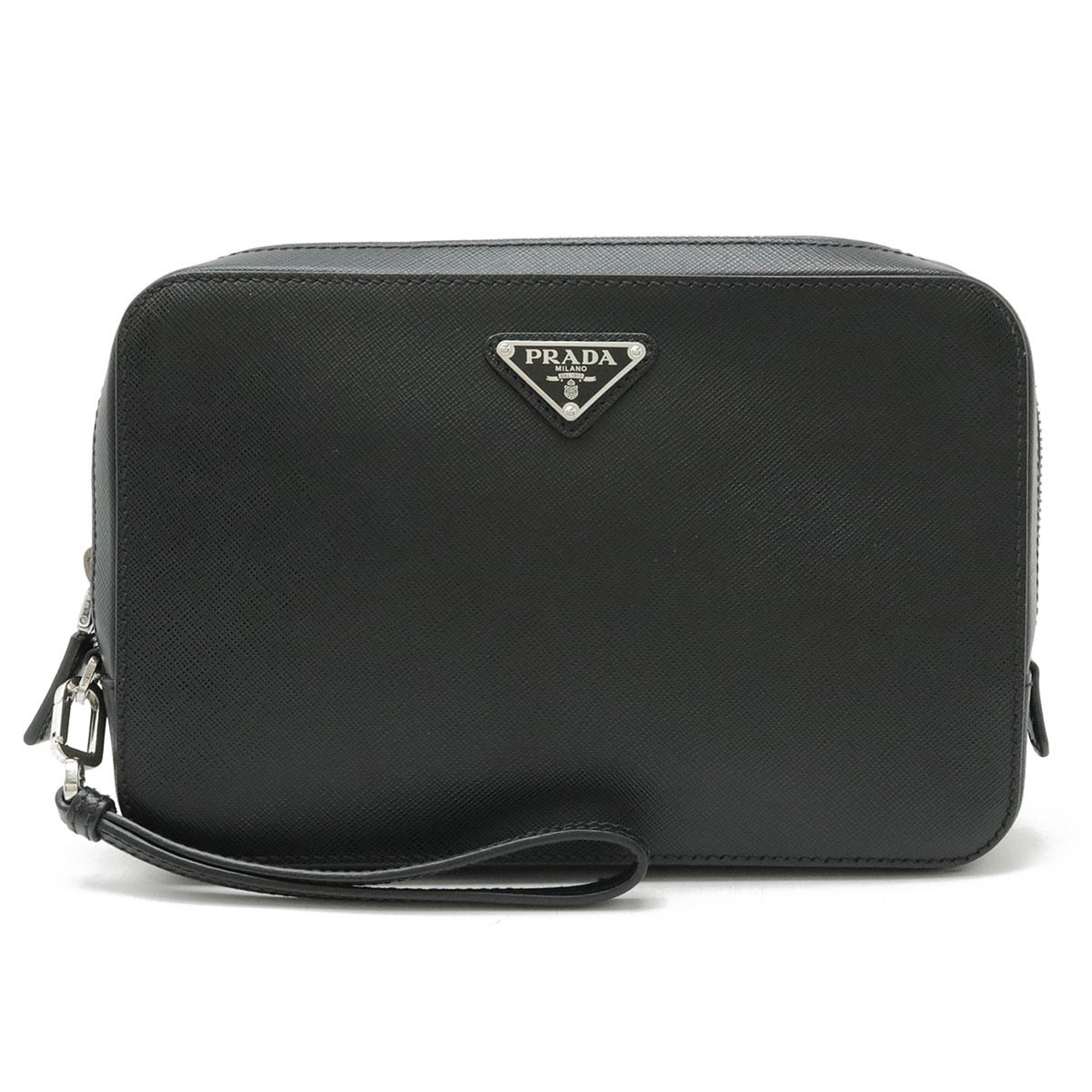 PRADA SAFFIANO TRAVEL Second Bag Clutch Handbag Leather NERO Black Purchased at an overseas duty-free shop 2VF017