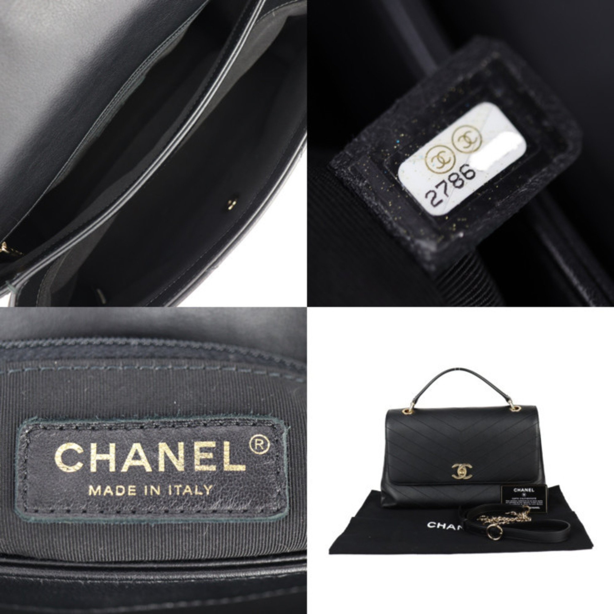 CHANEL Chanel Bag Chevron Handbag - Calf Leather Black V Stitch Coco Mark Chain Shoulder Turn Lock