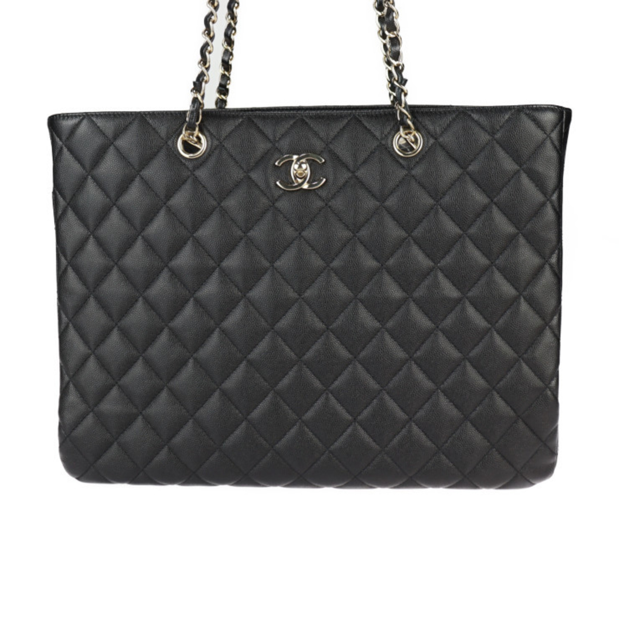 CHANEL Chanel Chain Tote Bag - Caviar Skin Black Shoulder Turn Lock Coco Mark Matelasse Quilting