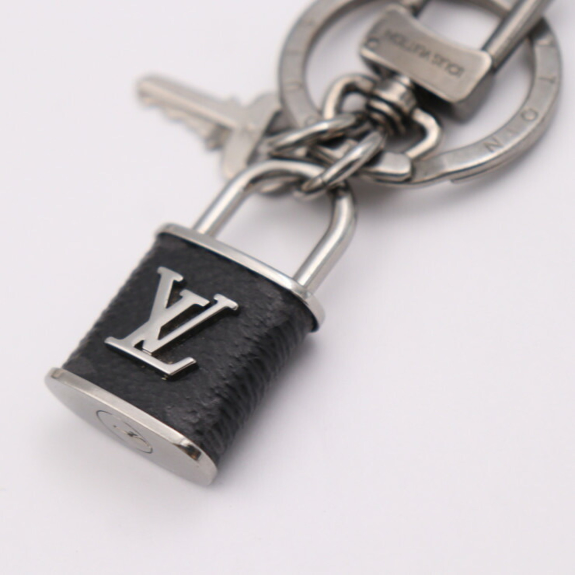 LOUIS VUITTON Louis Vuitton Porte-Clé LV Lock Keychain M00967 Metal Monogram Eclipse Silver Black x Grey Keyring Bag Charm