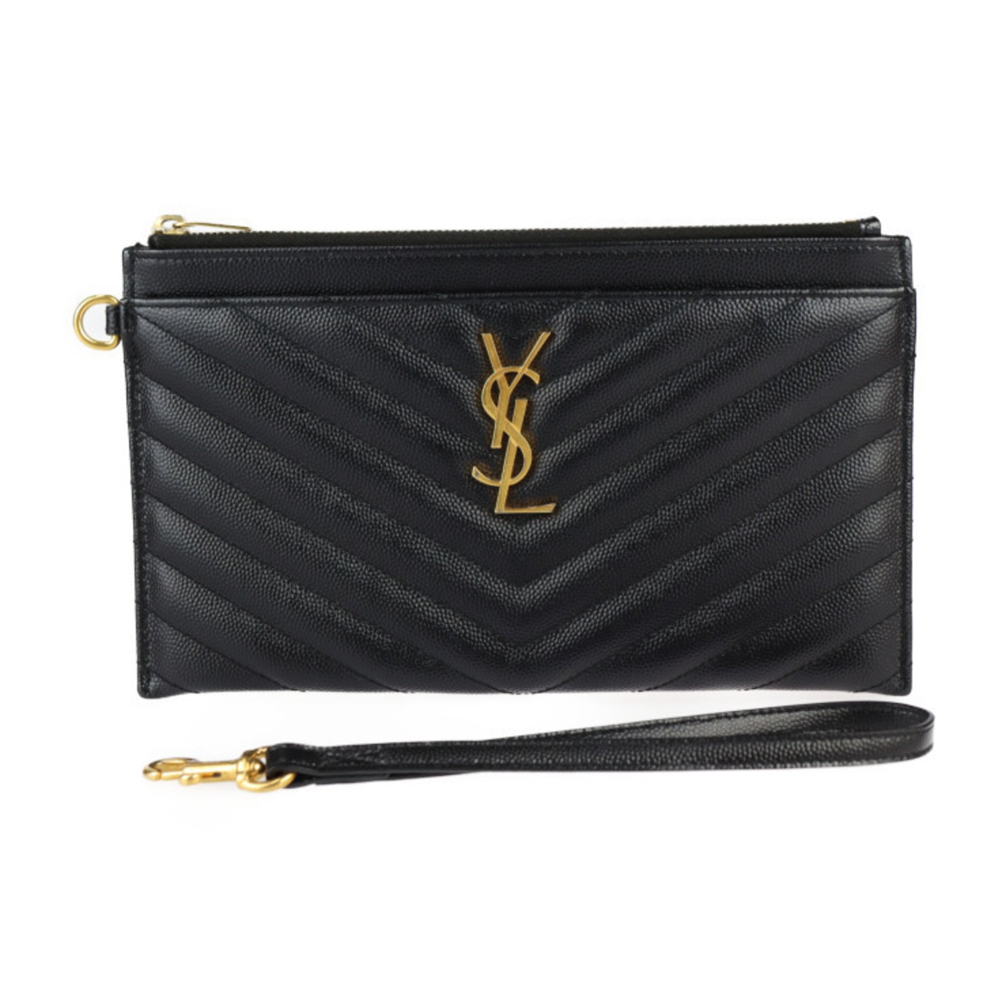 Yves Saint Laurent SAINT LAURENT PARIS Saint Laurent Paris Bill Pouch Large 584719 Leather Black Wristlet YSL Quilted Multi-Case