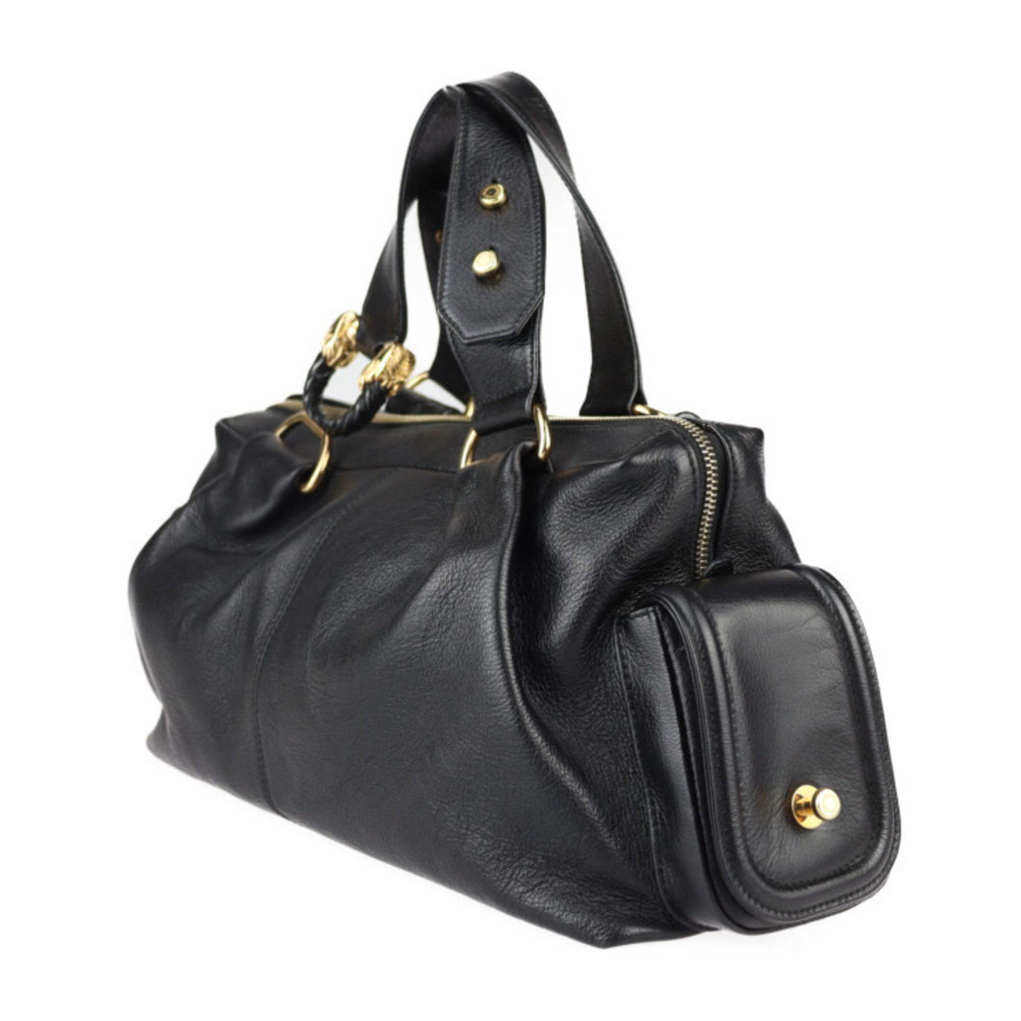 BVLGARI Leoni Handbag - Leather Black Lion Hardware Boston