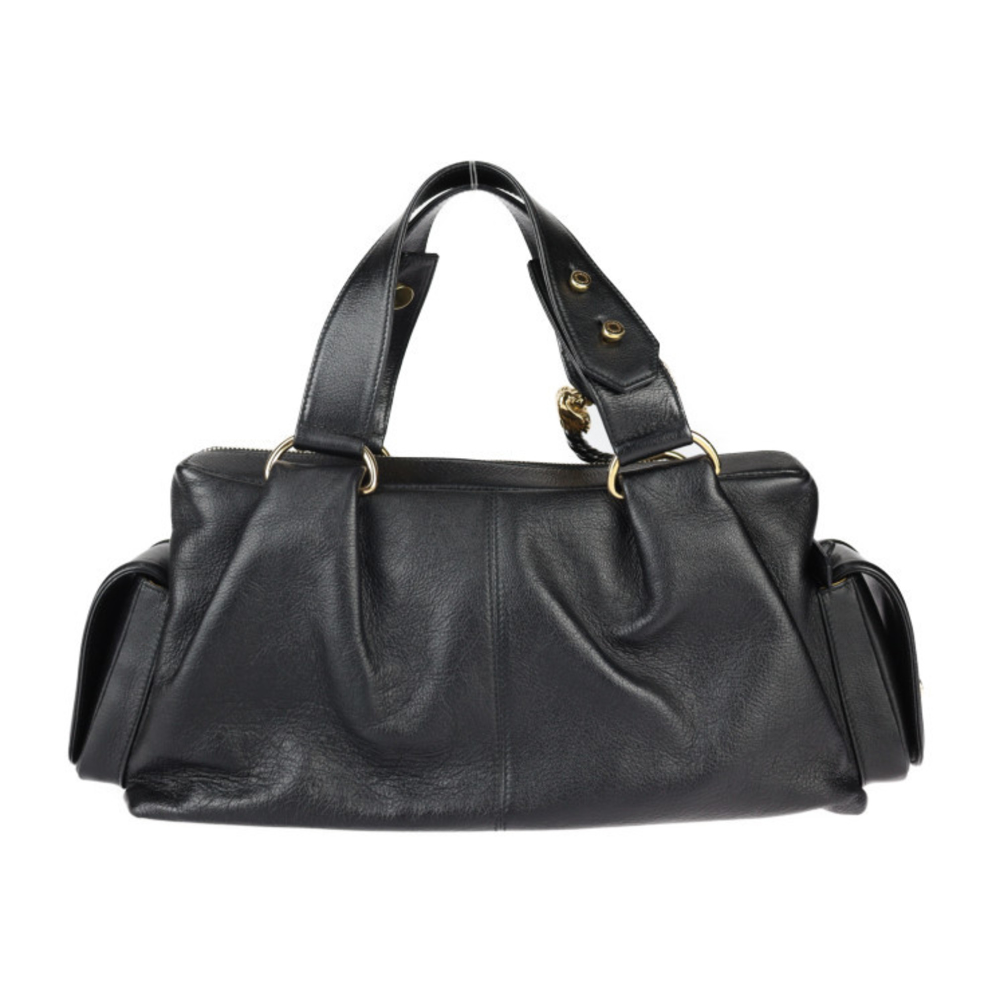 BVLGARI Leoni Handbag - Leather Black Lion Hardware Boston