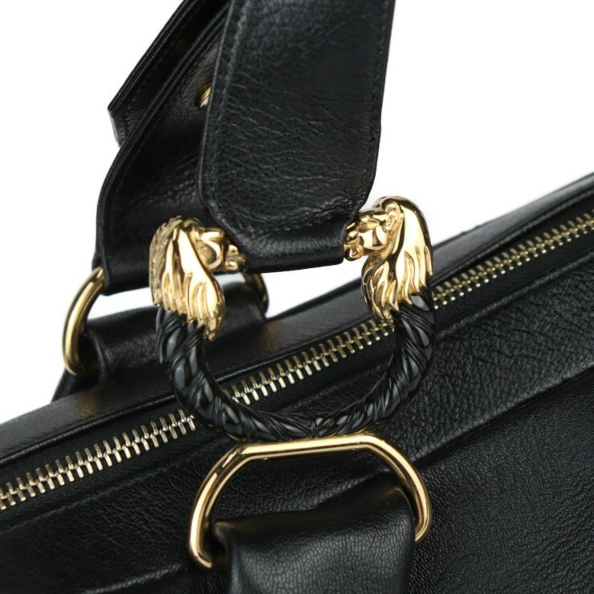 BVLGARI Leoni Handbag - Leather Black Lion Hardware Boston