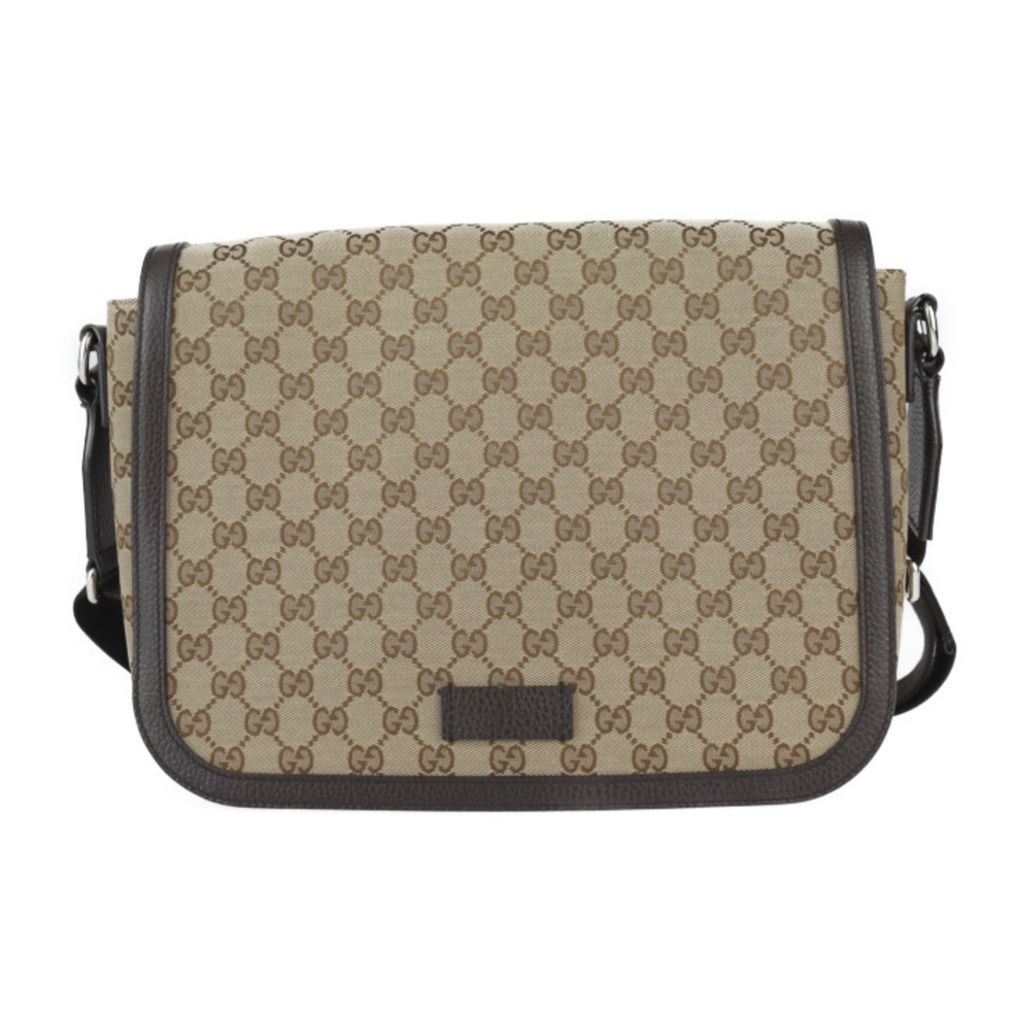 GUCCI Shoulder Bag 449171 GG Canvas Leather Beige Brown Flap Crossbody