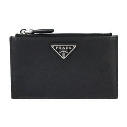 PRADA Fragment Case Coin 2MC086 Saffiano Leather Black Purse Card Triangle Plate