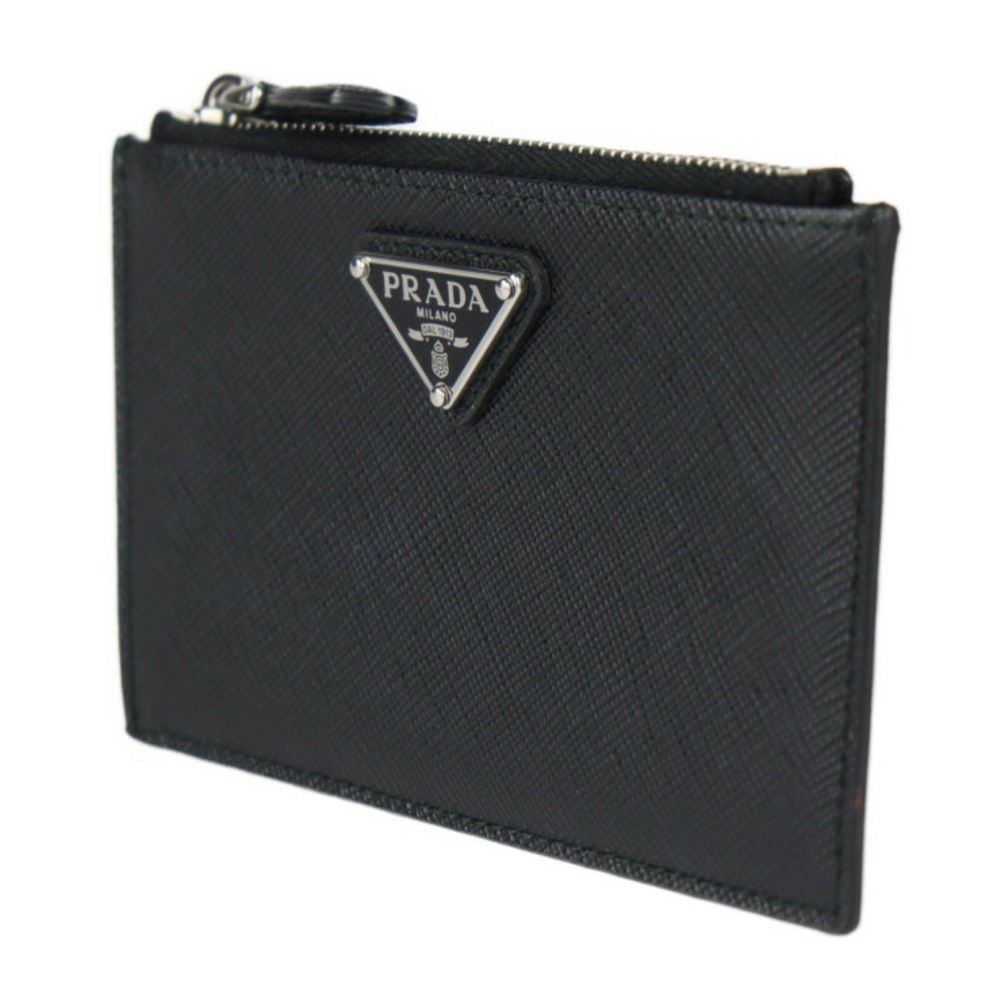 PRADA Fragment Case Coin 2MC086 Saffiano Leather Black Purse Card Triangle Plate