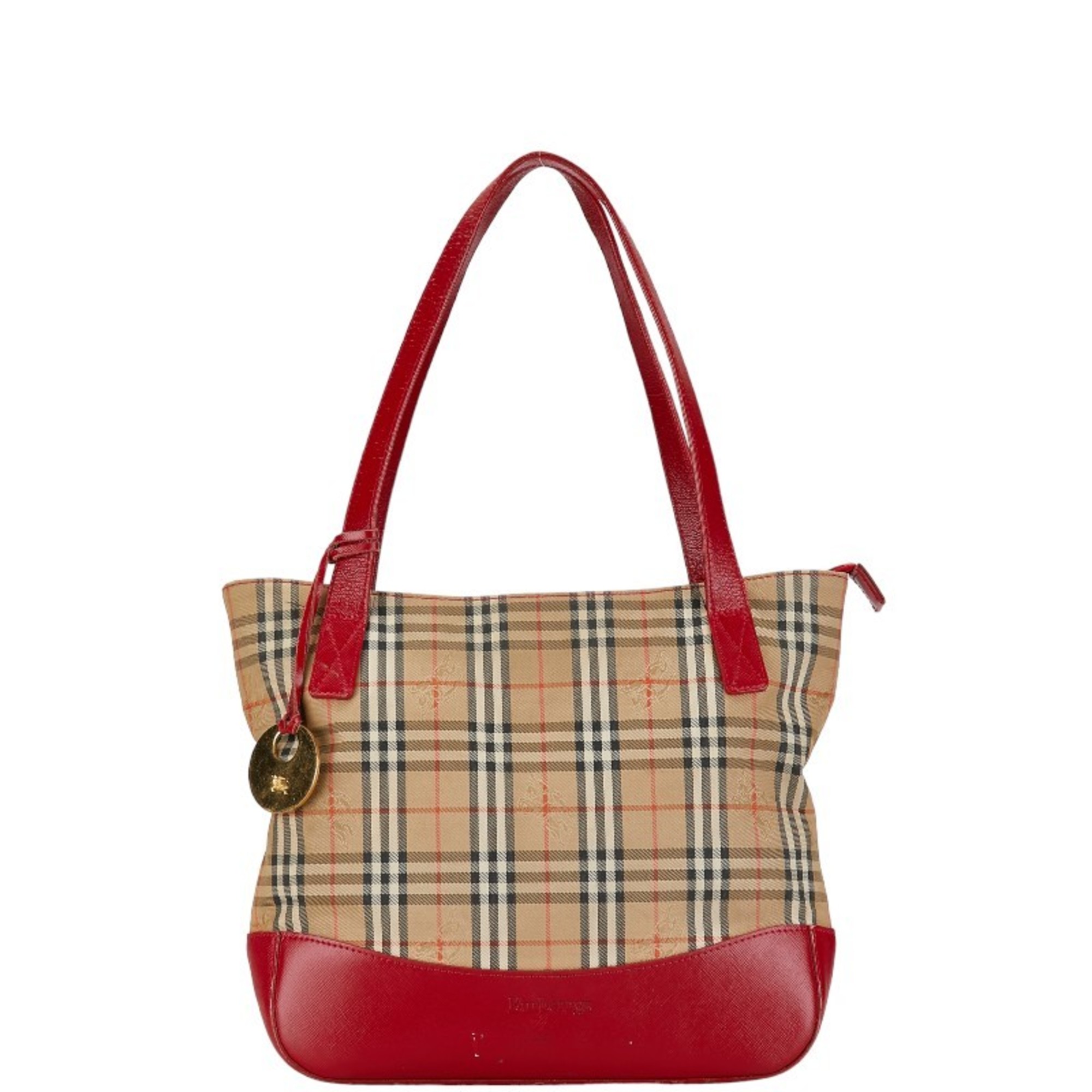 Burberry Nova Check Shadow Horse Handbag Brown Red Canvas Leather Women's BURBERRY