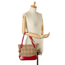 Burberry Nova Check Shadow Horse Handbag Brown Red Canvas Leather Women's BURBERRY