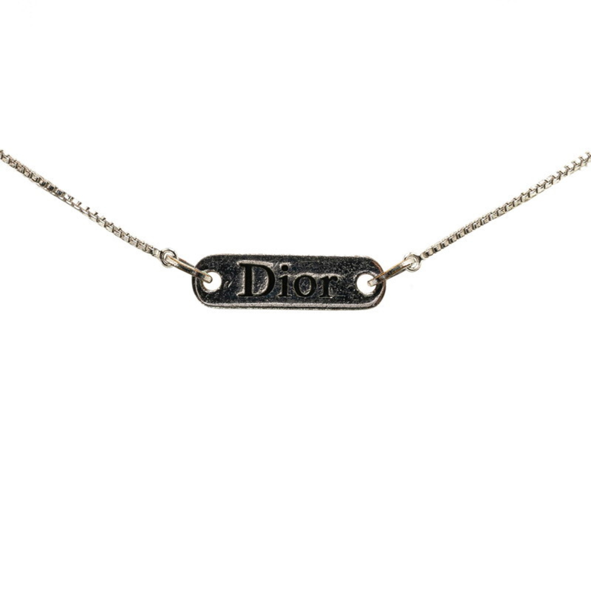 Christian Dior Dior Plate Necklace Silver Metal Women's