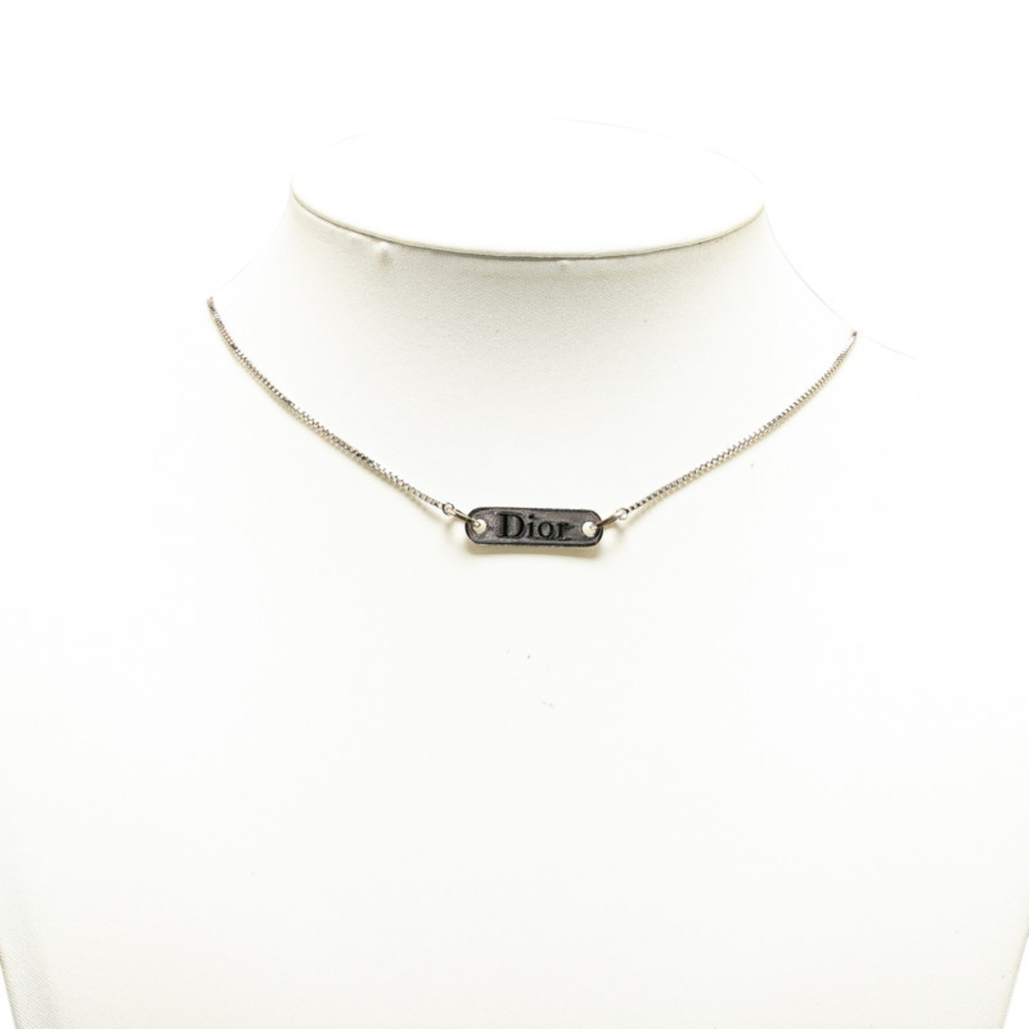 Christian Dior Dior Plate Necklace Silver Metal Women's