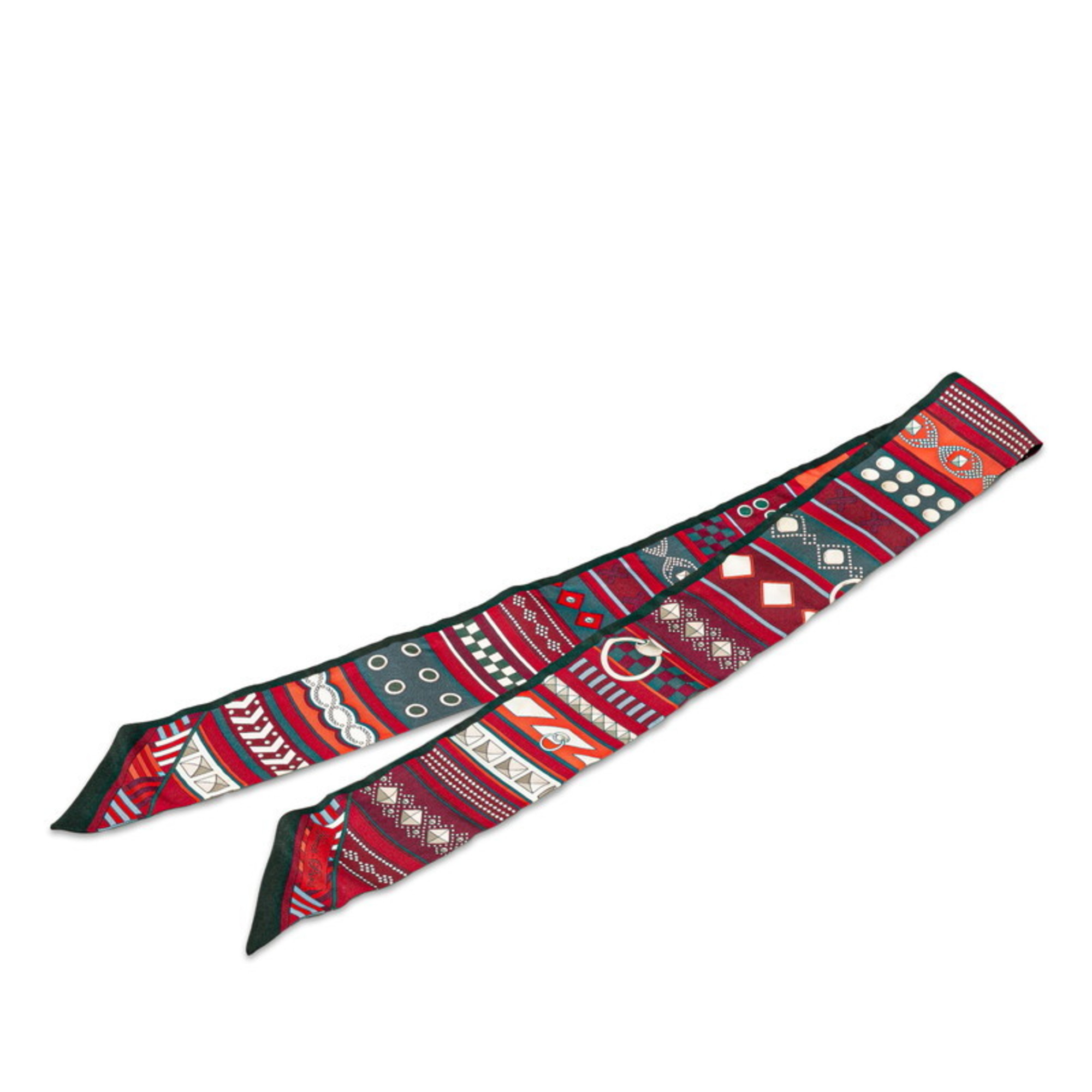 Hermes Twilly COLLIERS DE CHIENS Scarf Muffler Red Multicolor Silk Women's HERMES