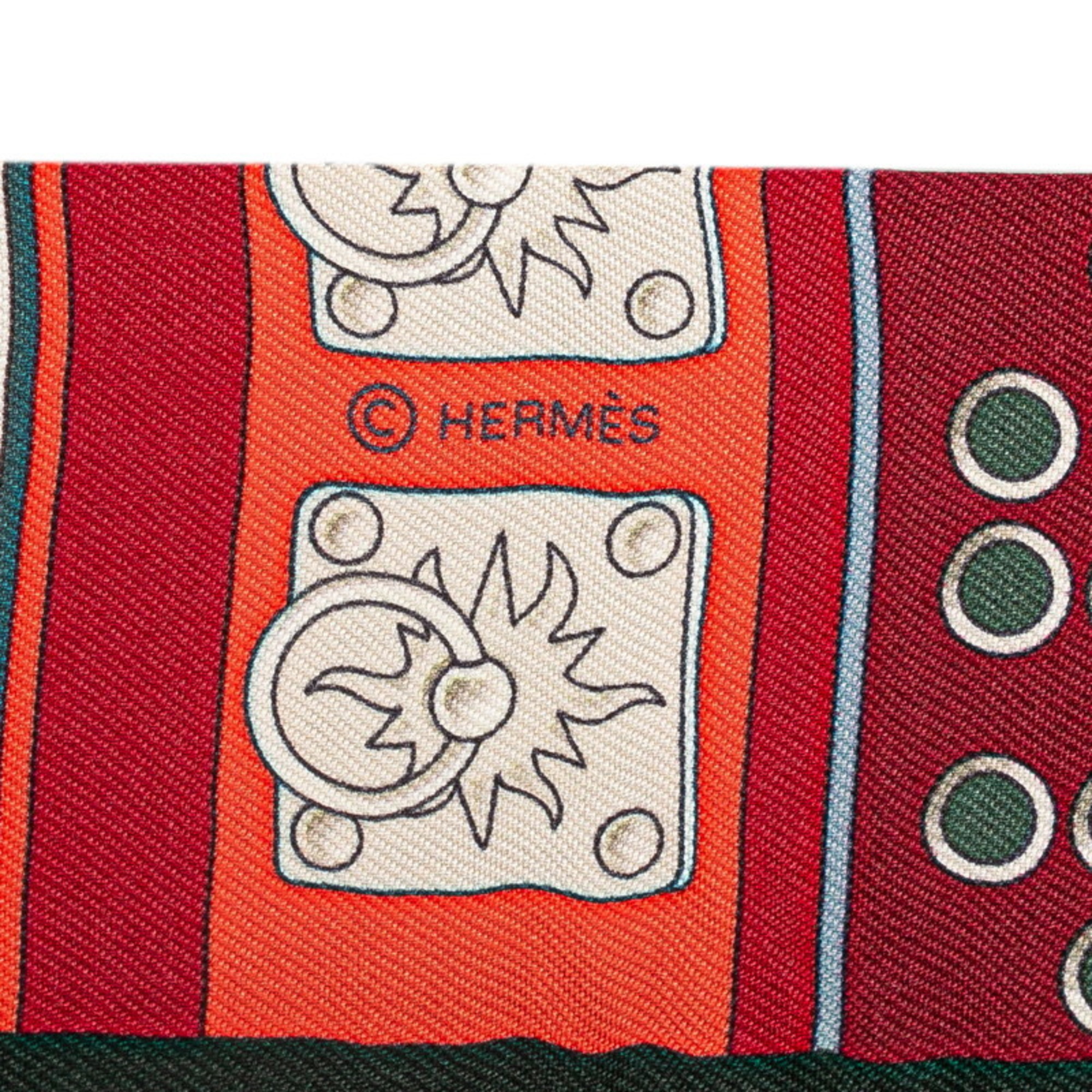 Hermes Twilly COLLIERS DE CHIENS Scarf Muffler Red Multicolor Silk Women's HERMES