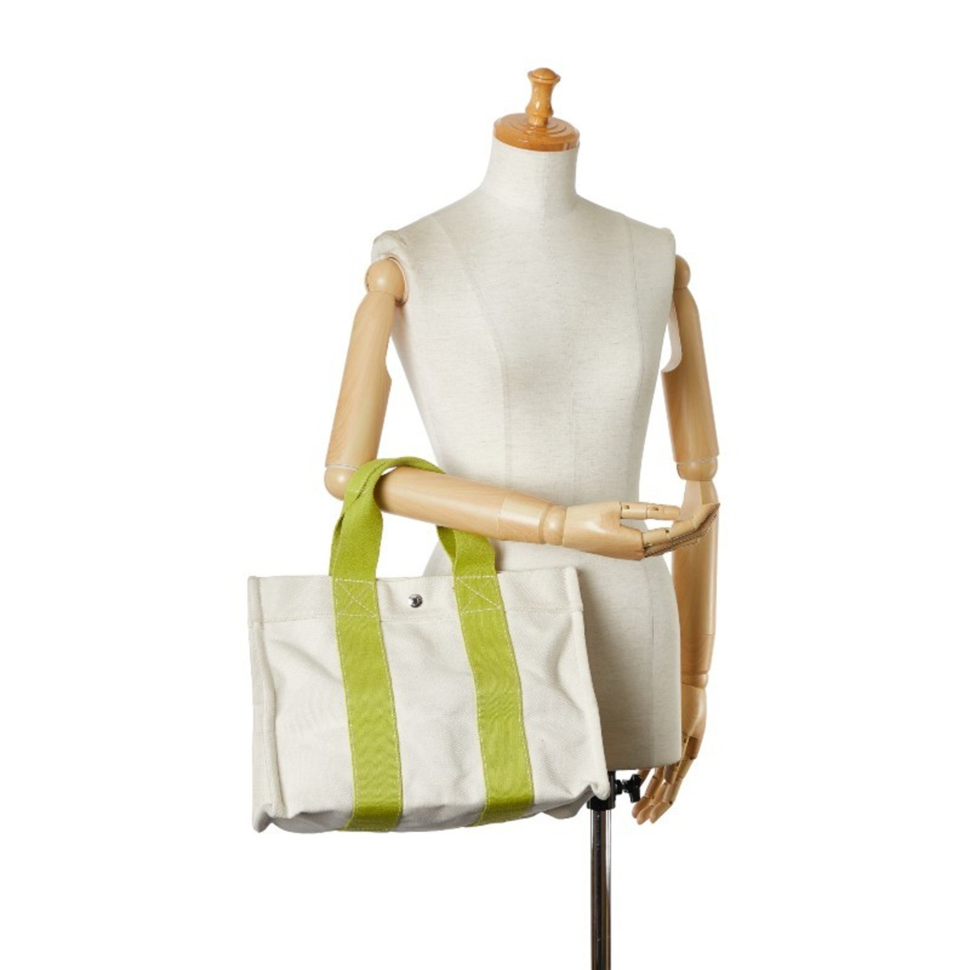 Hermes Bora PM Tote Bag Beige Light Green Canvas Women's HERMES