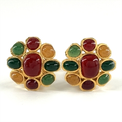 CHANEL Color Stone Earrings Multicolor 96A 11.1g Women's