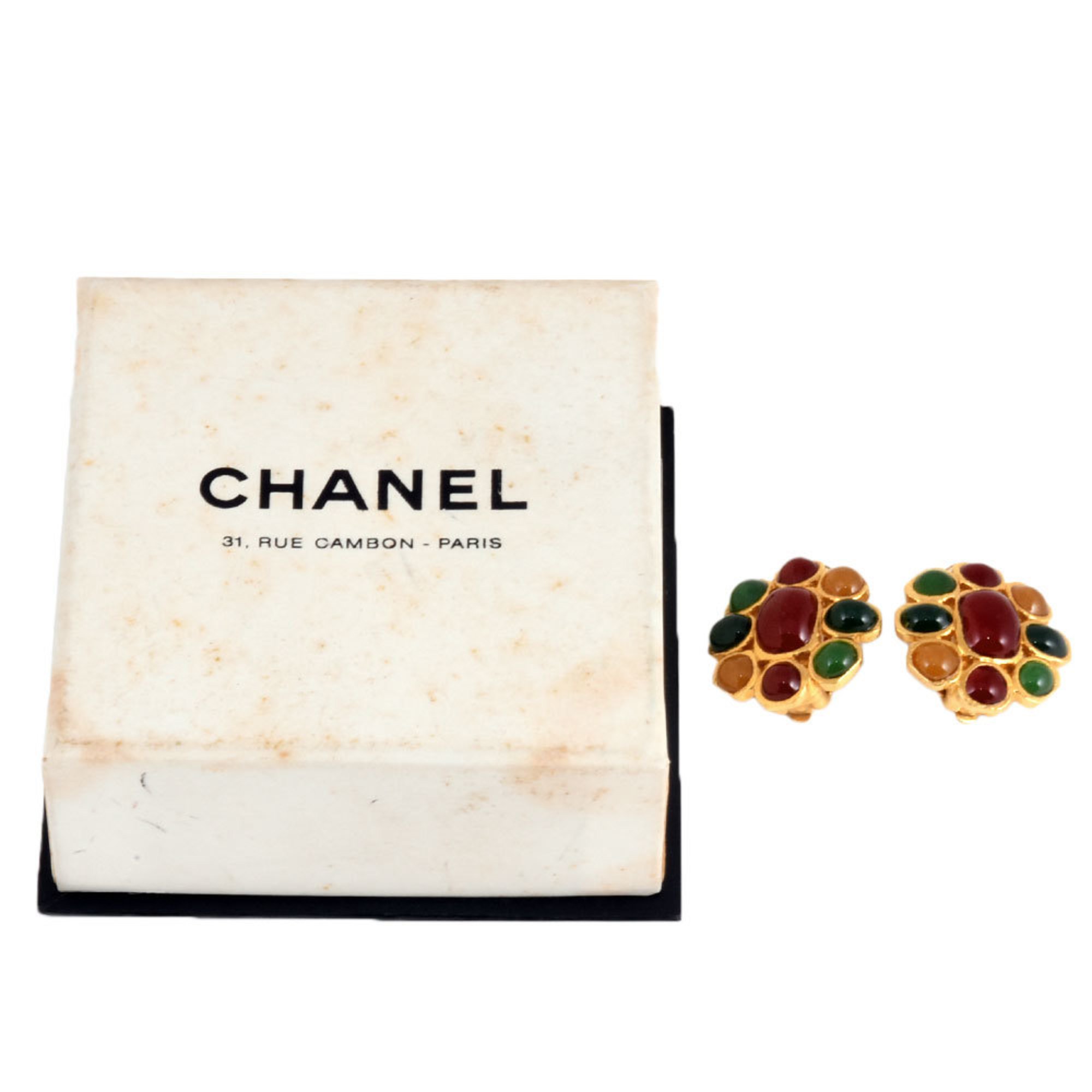 CHANEL Color Stone Earrings Multicolor 96A 11.1g Women's