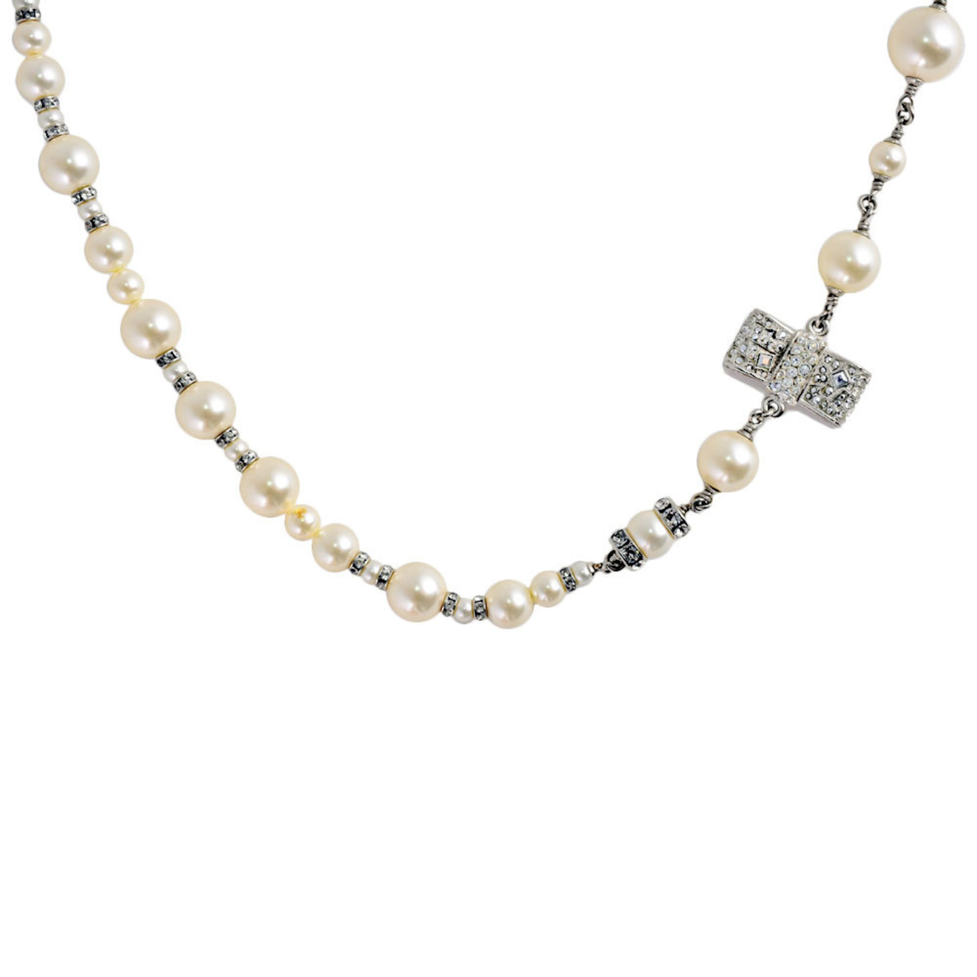 CHANEL Long Necklace Faux Pearl Metal Coco Mark 13B 88cm 72.5g Women's