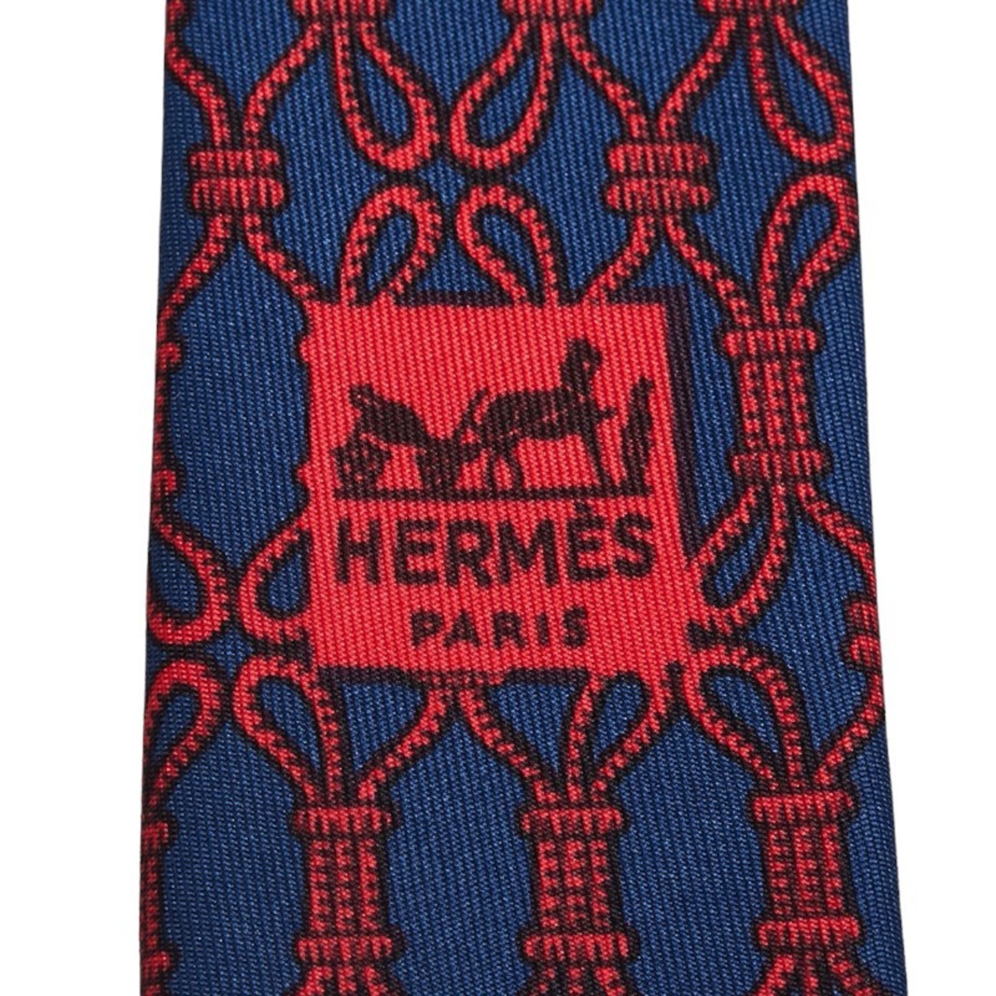 Hermes Rope Motif Necktie Navy Red Silk Men's HERMES