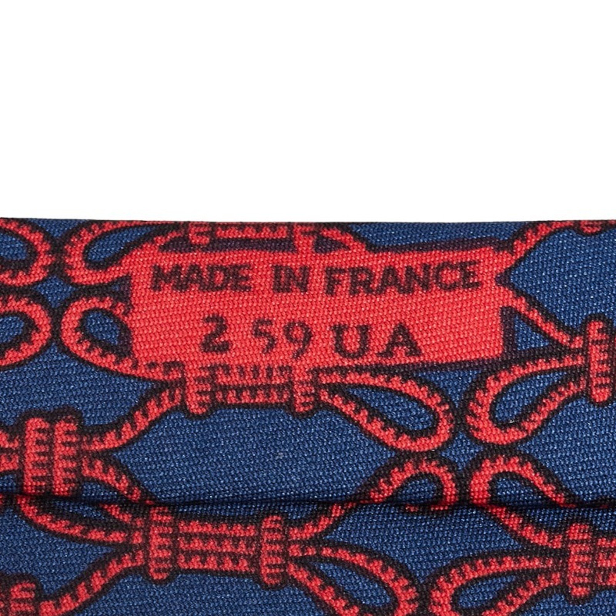 Hermes Rope Motif Necktie Navy Red Silk Men's HERMES