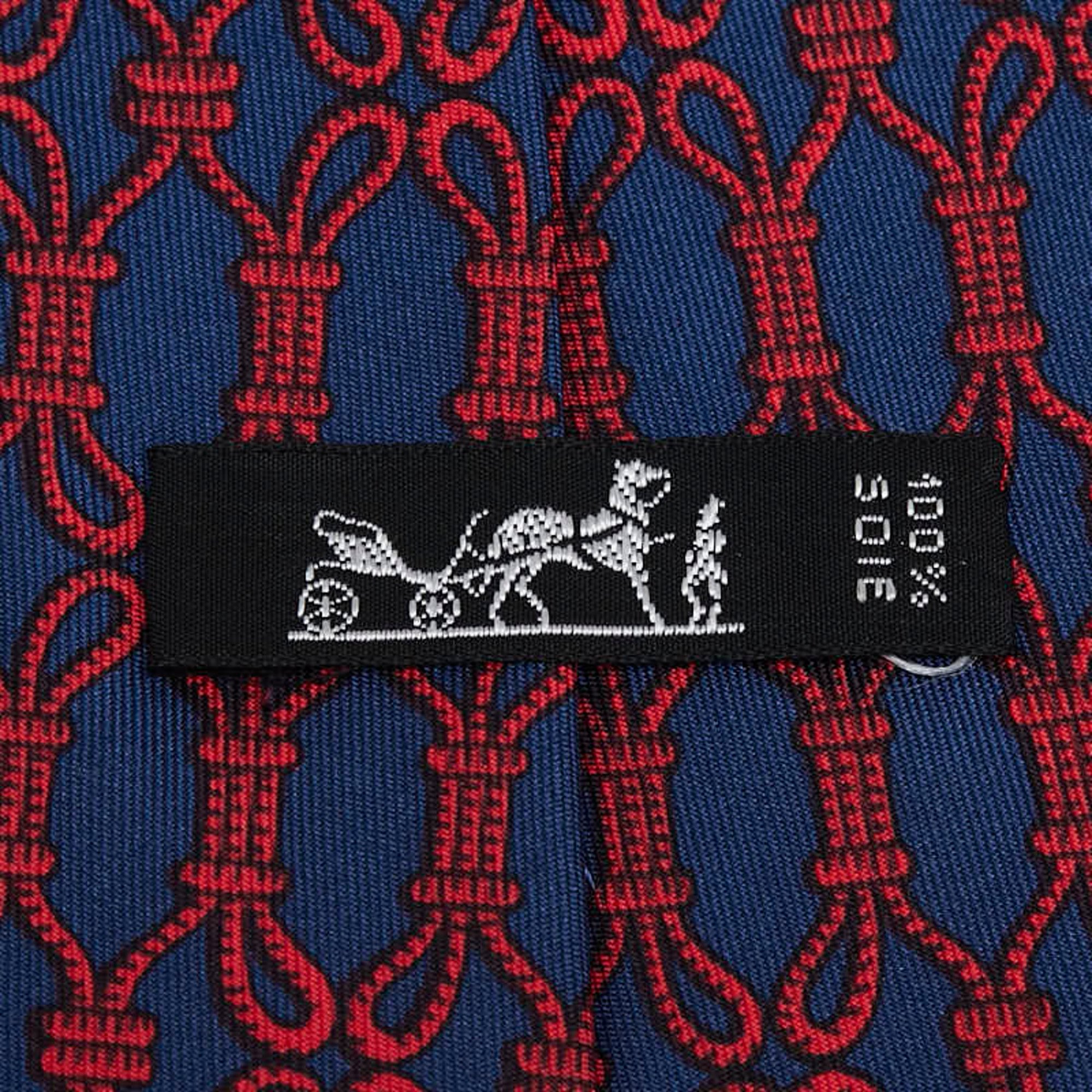 Hermes Rope Motif Necktie Navy Red Silk Men's HERMES