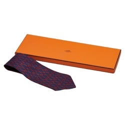 Hermes Rope Motif Necktie Navy Red Silk Men's HERMES