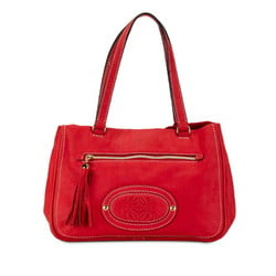 LOEWE ANAGRAM MADRID HANDBAG TOTE BAG RED LEATHER WOMEN'S