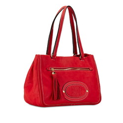 LOEWE ANAGRAM MADRID HANDBAG TOTE BAG RED LEATHER WOMEN'S