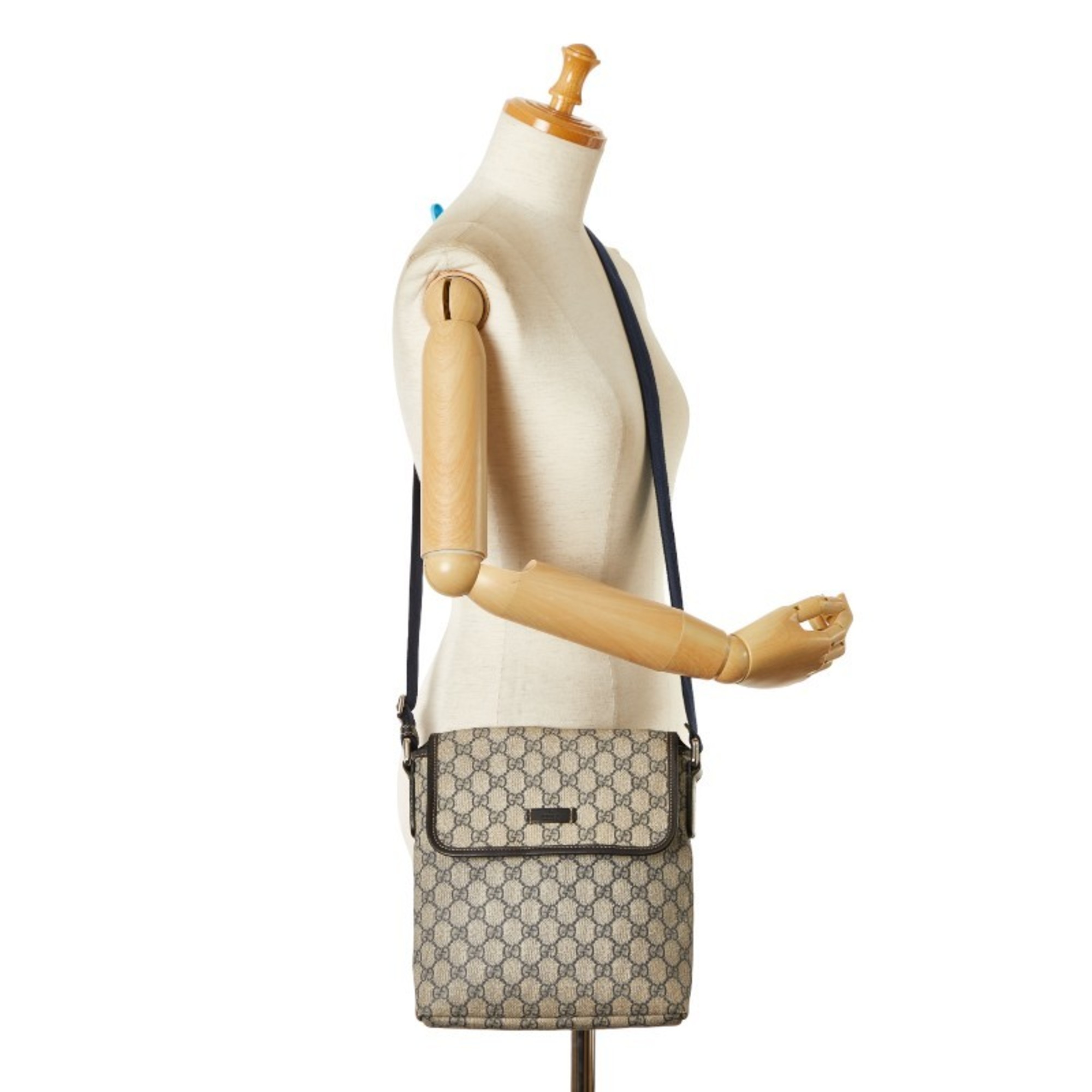 Gucci GG Supreme Shoulder Bag 223666 Beige Navy PVC Women's GUCCI