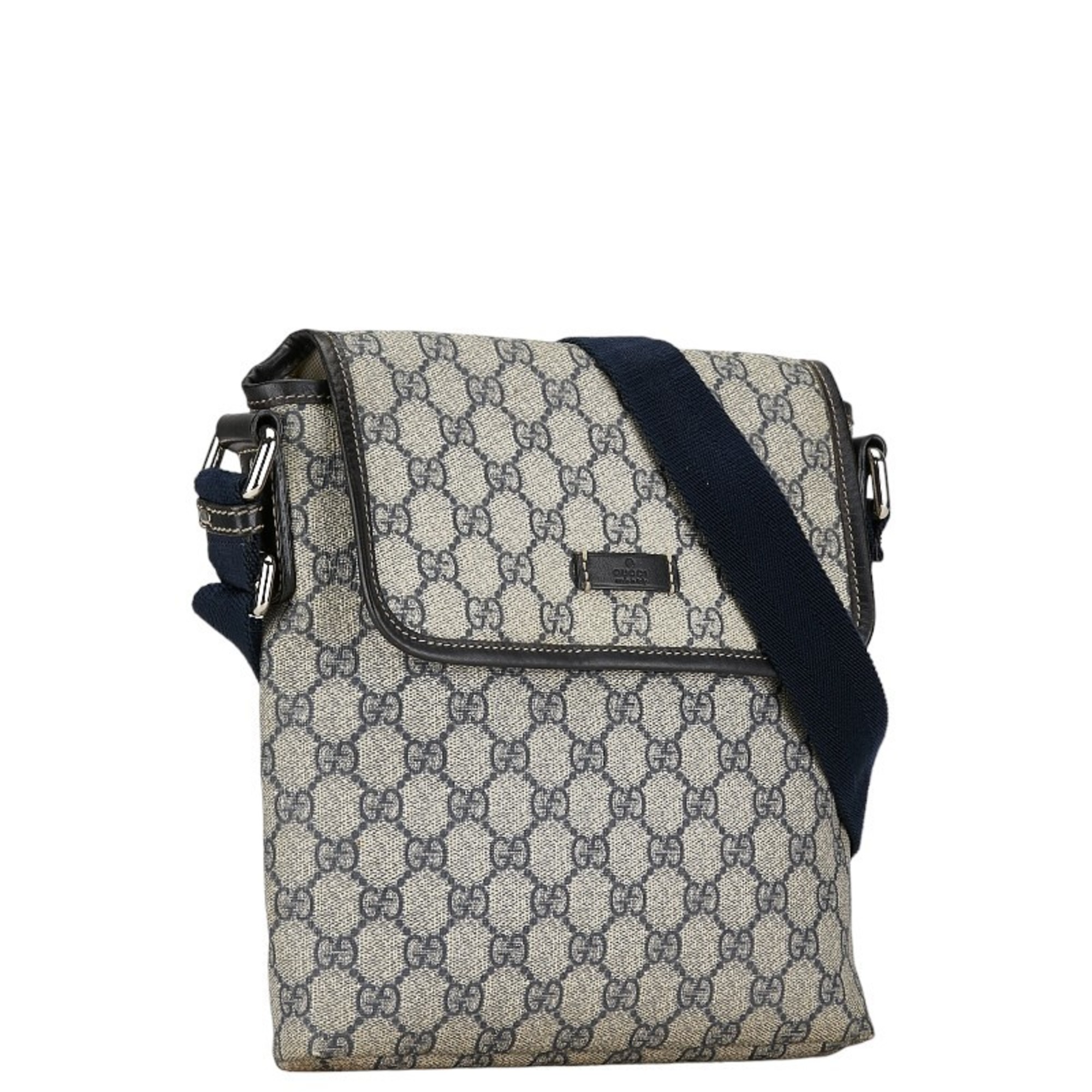 Gucci GG Supreme Shoulder Bag 223666 Beige Navy PVC Women's GUCCI