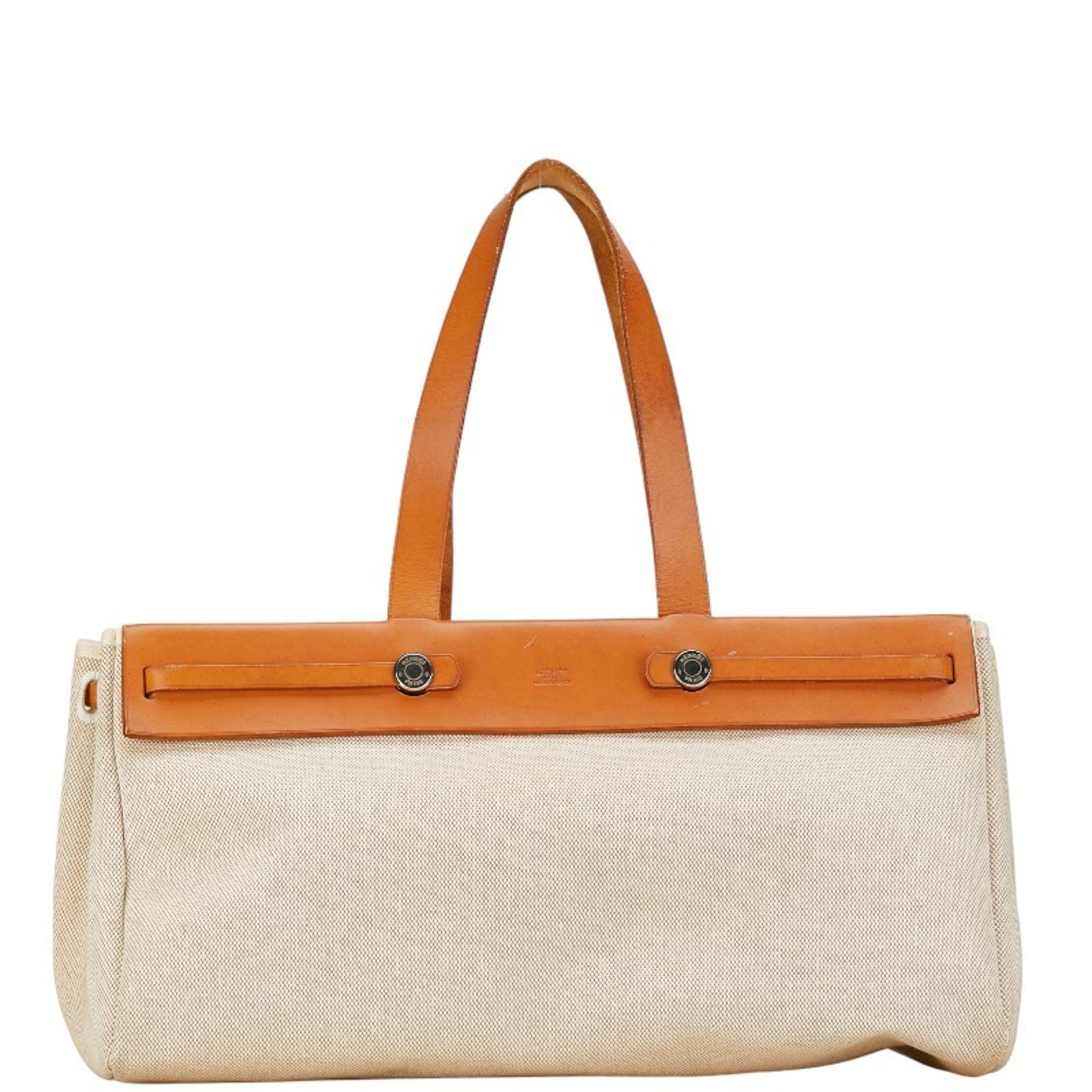 Hermes Airbag Cabas GM Handbag Tote Bag Beige Brown Toile H Leather Women's HERMES