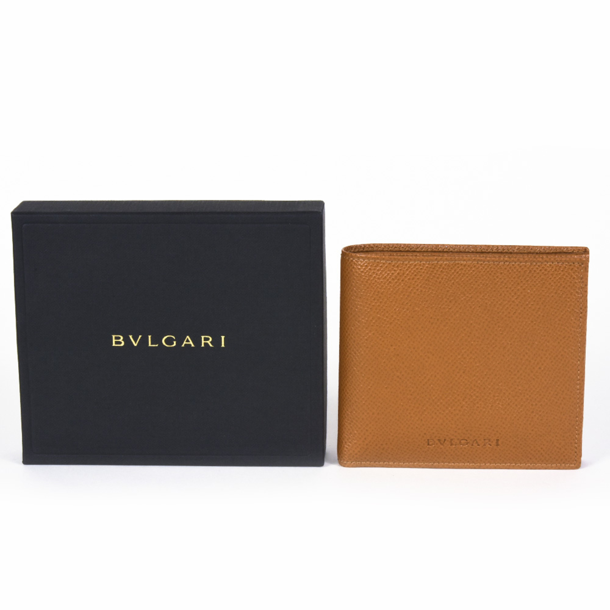 BVLGARI Classico Bi-fold Wallet Grained Leather 20065 Amber Brown