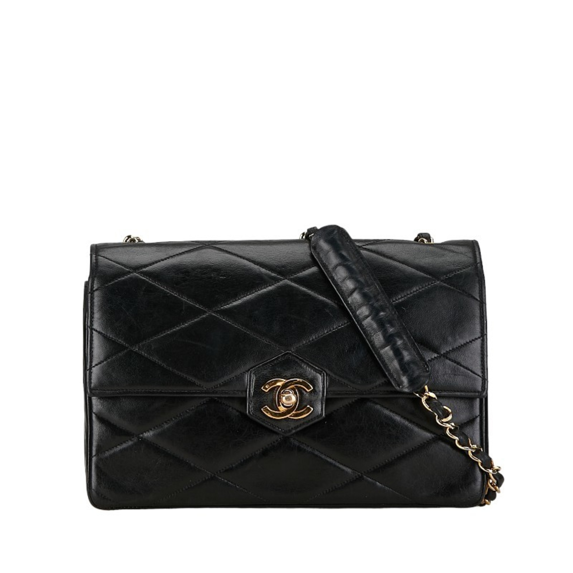 Chanel Matelasse Diamond Stitch Coco Mark Chain Shoulder Bag Black Lambskin Women's CHANEL