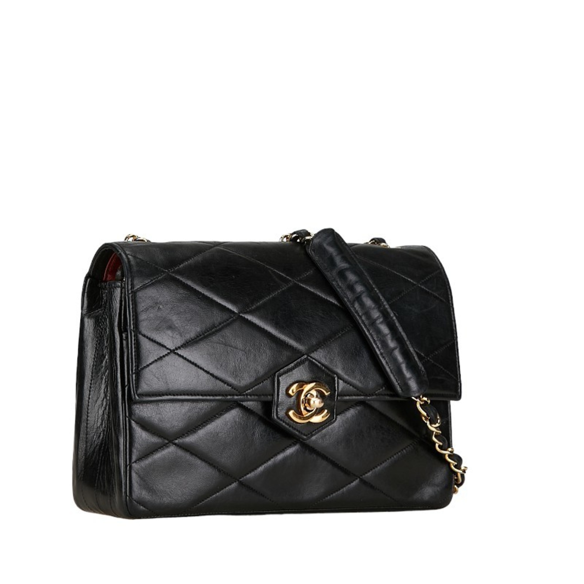 Chanel Matelasse Diamond Stitch Coco Mark Chain Shoulder Bag Black Lambskin Women's CHANEL