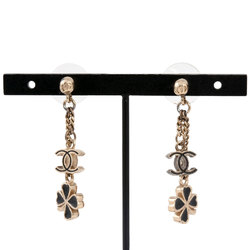 CHANEL Swing Earrings Metal Black E12A Coco Mark Clover Women's