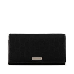 Gucci GG Canvas Long Wallet 244946 Black Leather Women's GUCCI