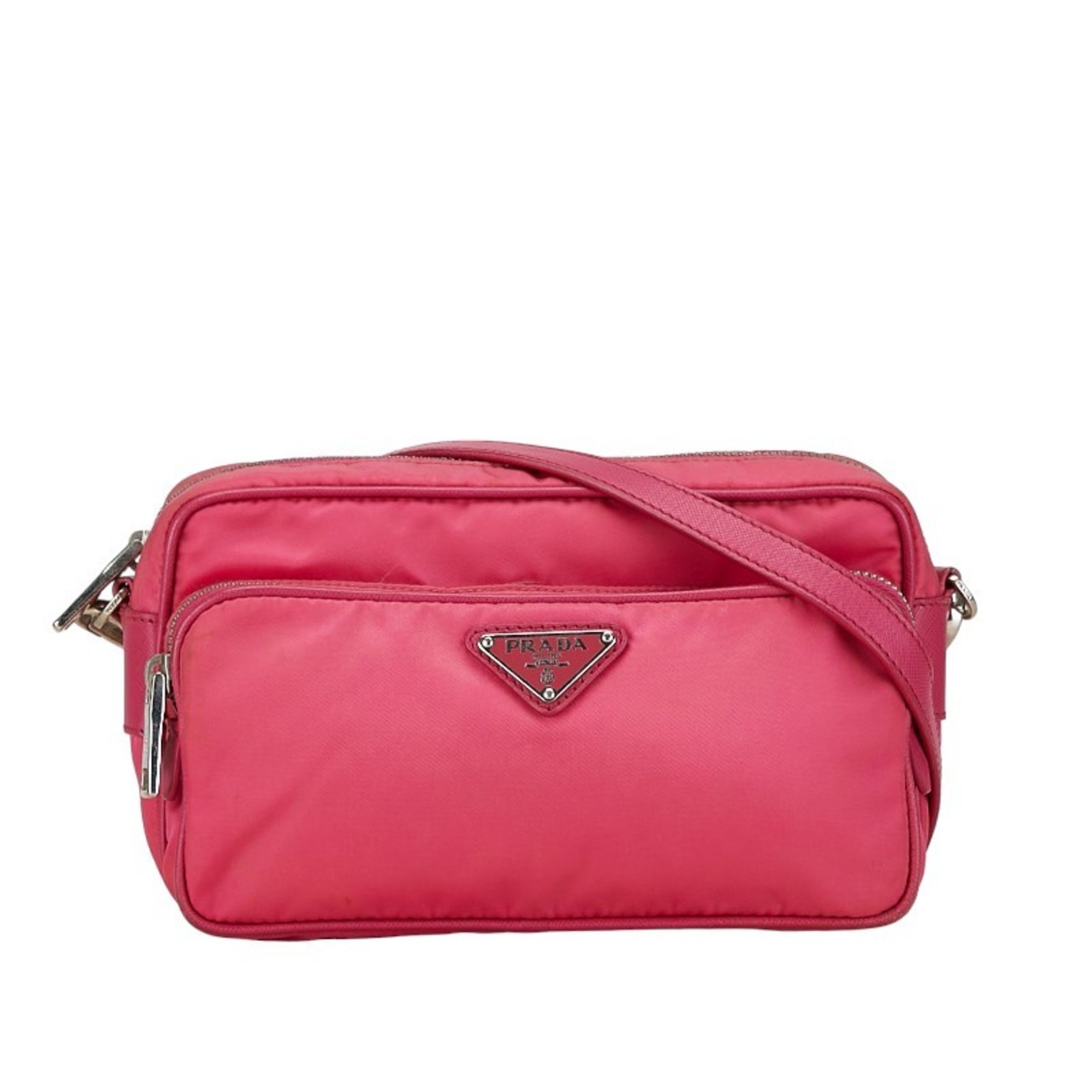 Prada Triangle Plate Tessuto Shoulder Bag Pink Nylon Leather Women's PRADA