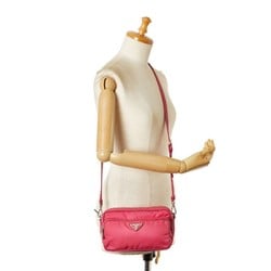 Prada Triangle Plate Tessuto Shoulder Bag Pink Nylon Leather Women's PRADA