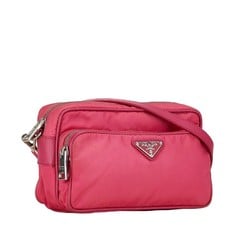 Prada Triangle Plate Tessuto Shoulder Bag Pink Nylon Leather Women's PRADA