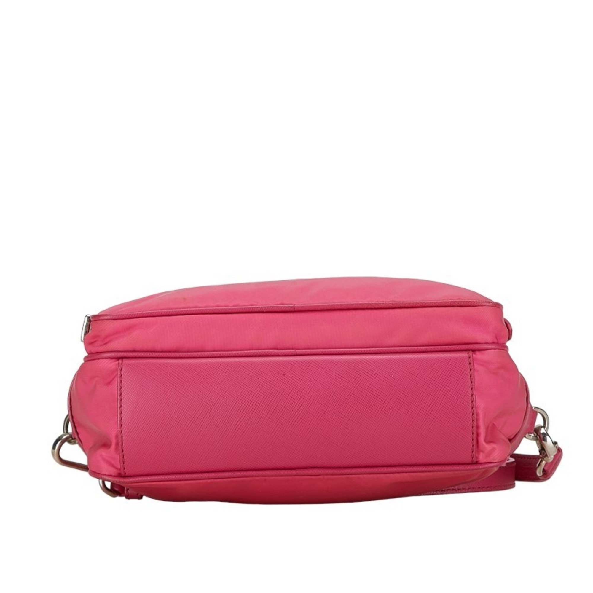 Prada Triangle Plate Tessuto Shoulder Bag Pink Nylon Leather Women's PRADA