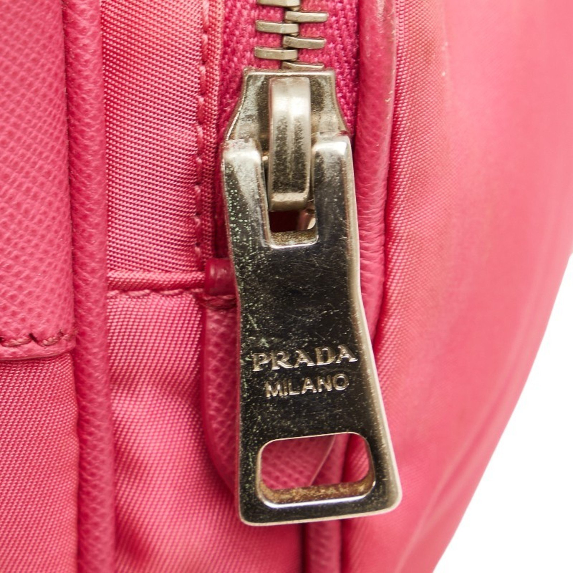 Prada Triangle Plate Tessuto Shoulder Bag Pink Nylon Leather Women's PRADA