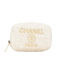 CHANEL Deauville Pouch White Gold Tweed Women's